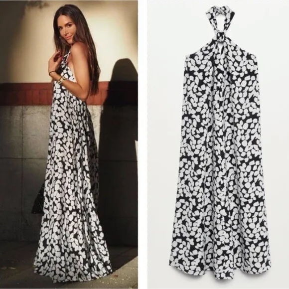 Mango Dresses & Skirts - Mango MNG Milan Black and White Petal Print Halter Maxi Dress sz L